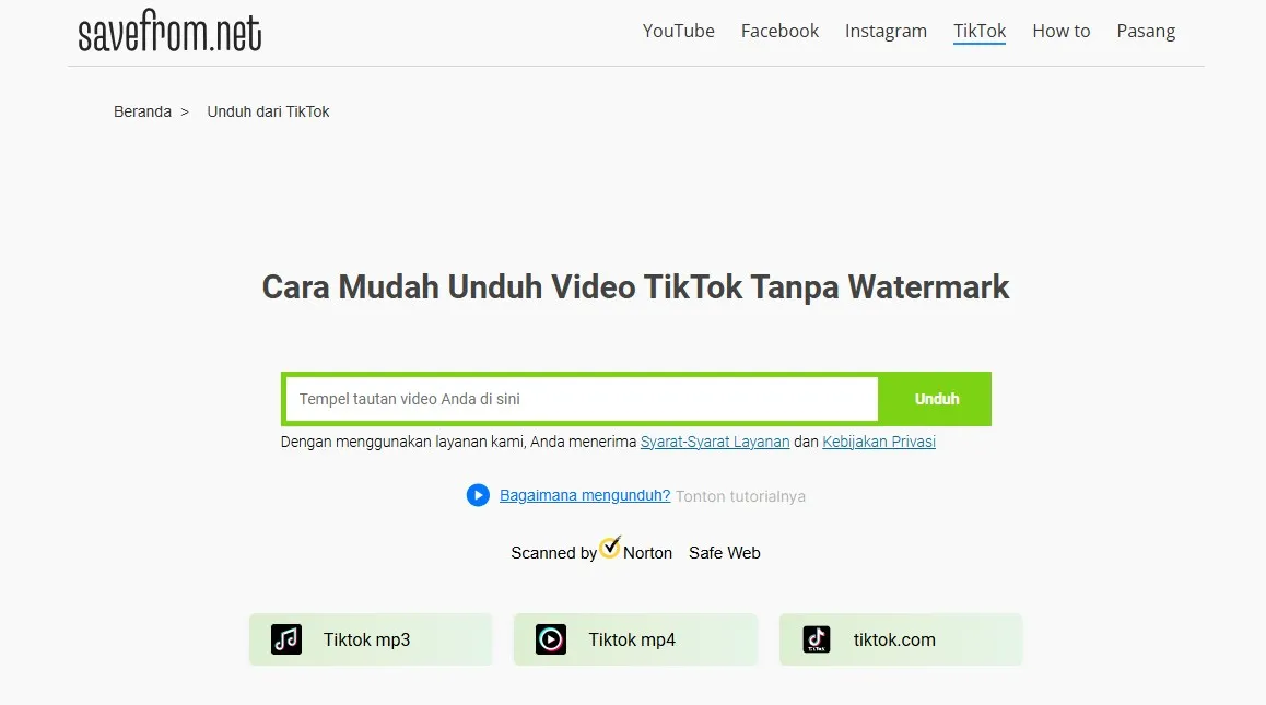 Panduan download video TikTok menggunakan SaveFrom.Net
